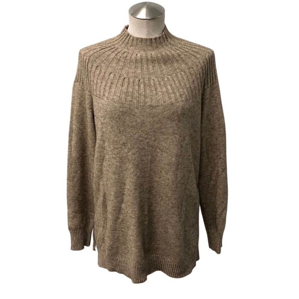 Anthropologie Sweater Womens Medium Tan Mock Neck Ribbed Yoke Pullover